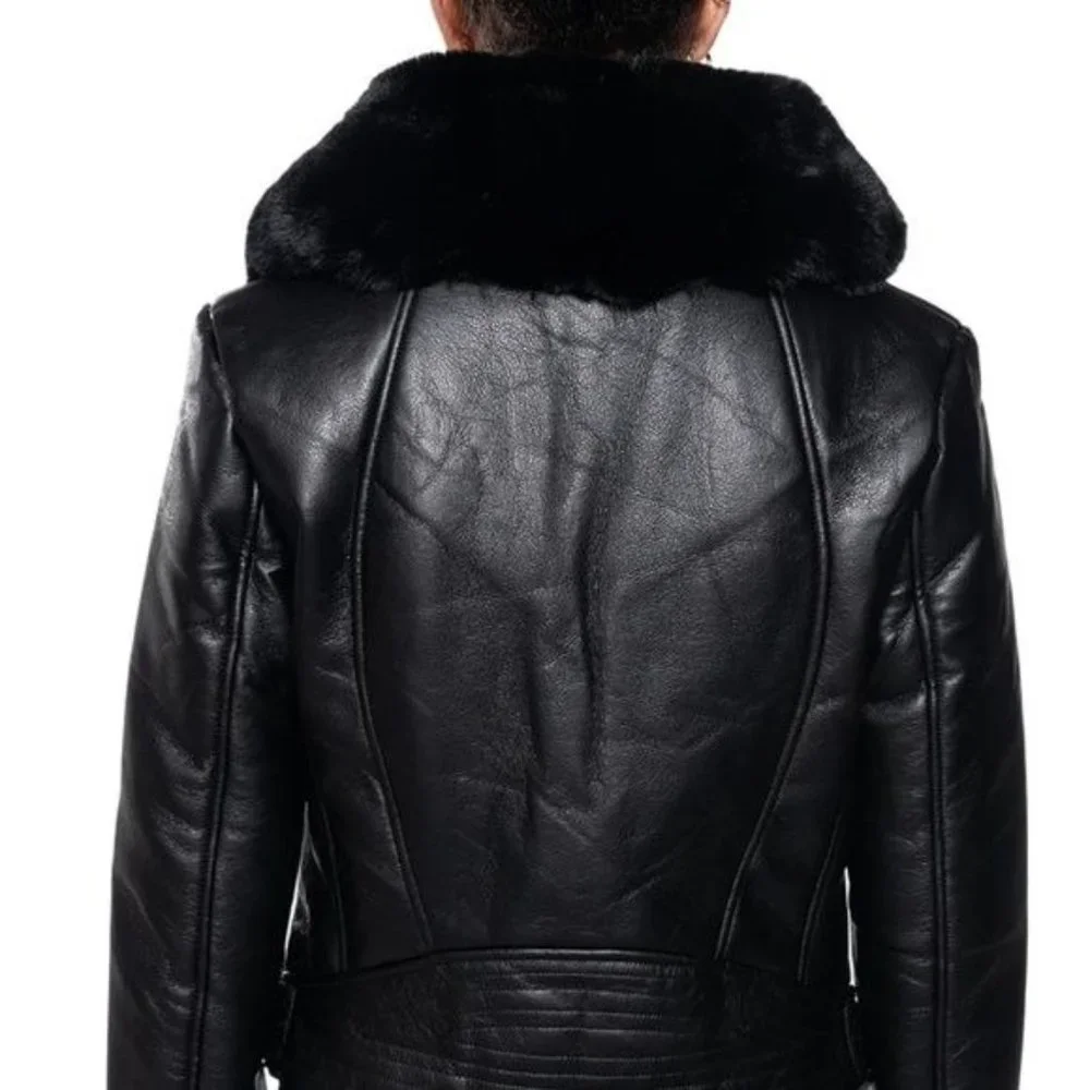 Xena Takes Flight Vegan Leather Jacket with Luxe Faux Fur Collar - Picture 4 of 5
